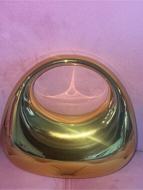 Metallic Gold Sculpted Clutch with Circular Handle